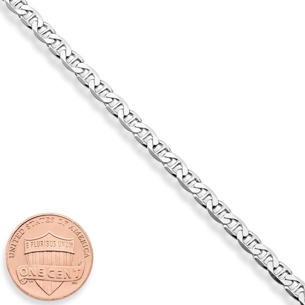 Sterling Silver Mariner Link Chain Anklet 11Inch Beveled Foot Jewelry for Women - Picture 5 of 6